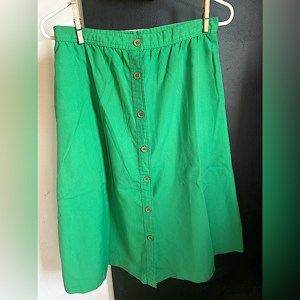 Vintage 70's/80's Green A-line Midi Button Skirt Size S/M